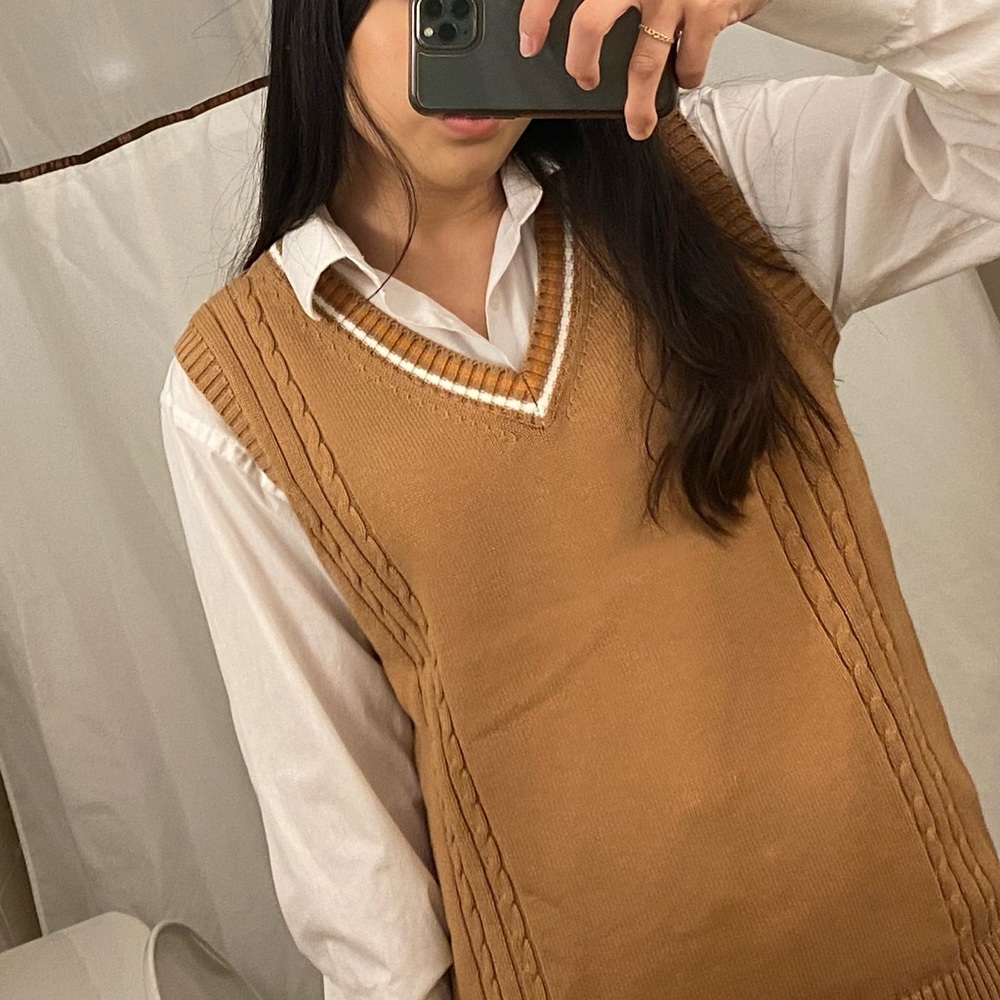 Oversized Tan Sweater Knit Vest